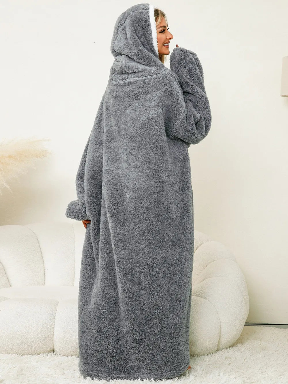 Pocketed Contrast Long Sleeve Hooded Lounge Dress - Lilixa.store