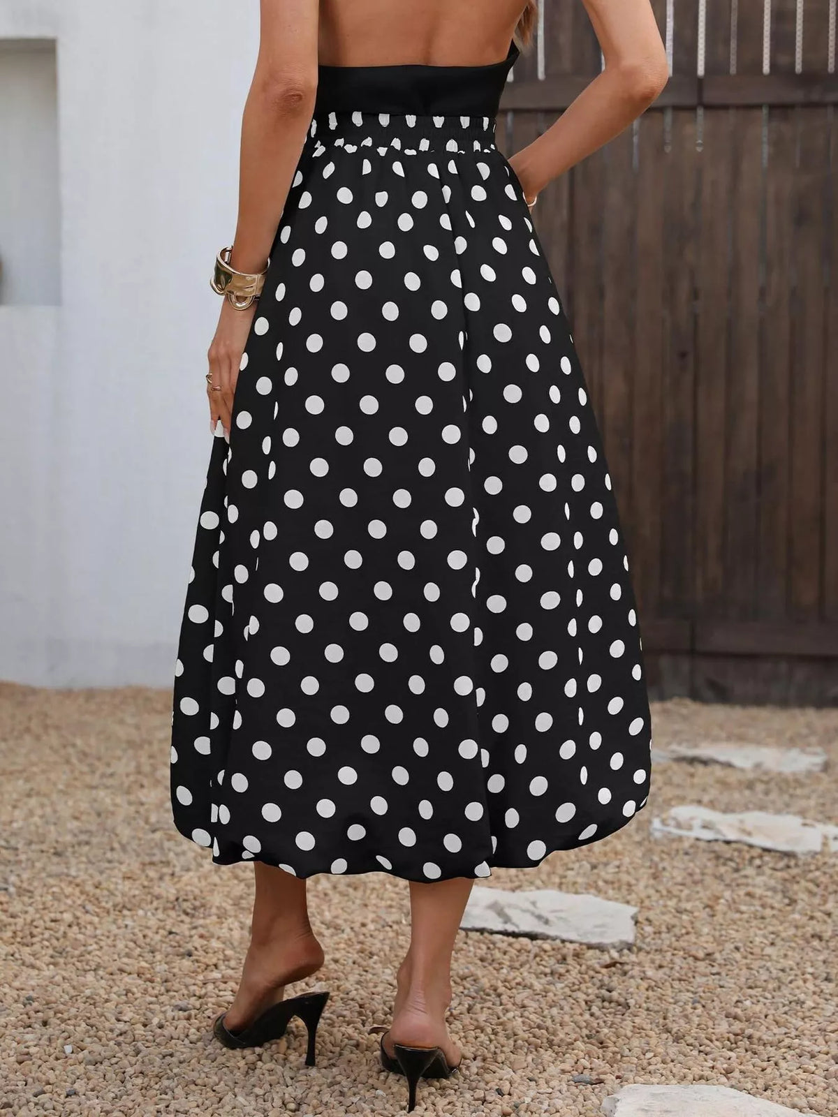 High-Waisted Polka Dot A-Line Midi Skirt, view 4