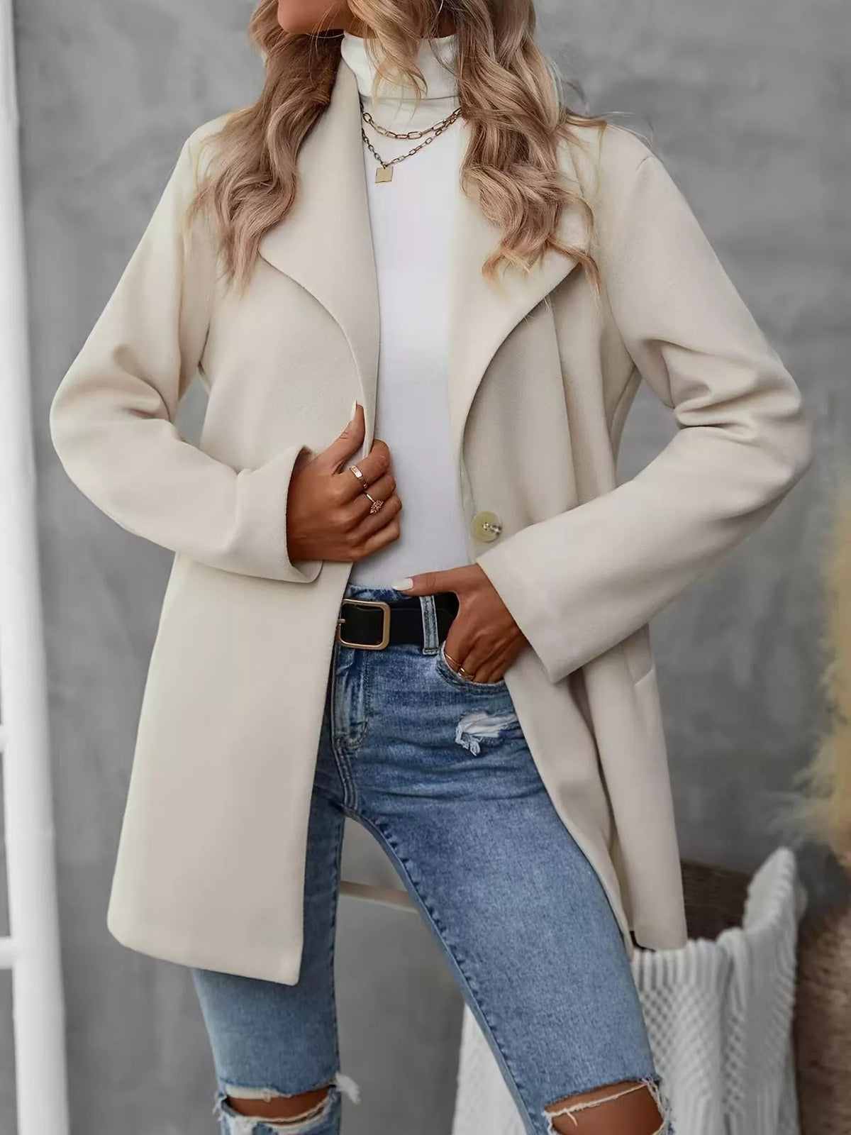 Lapel Collar Single-Button Wool Blend Overcoat - Lilixa.store