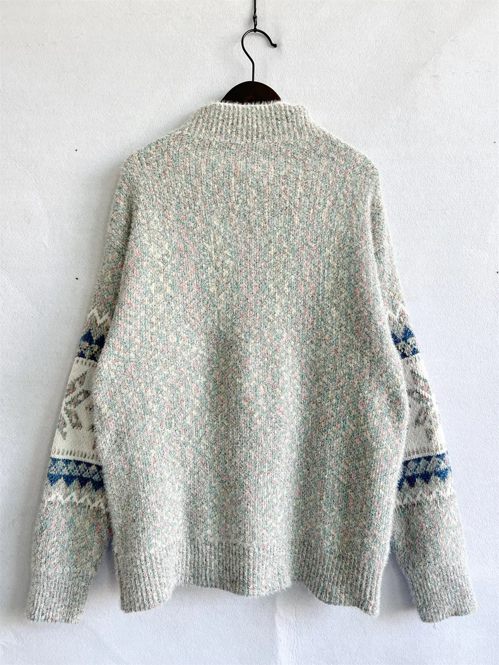 Geometric Mock Neck Dropped Shoulder Sweater, view 13