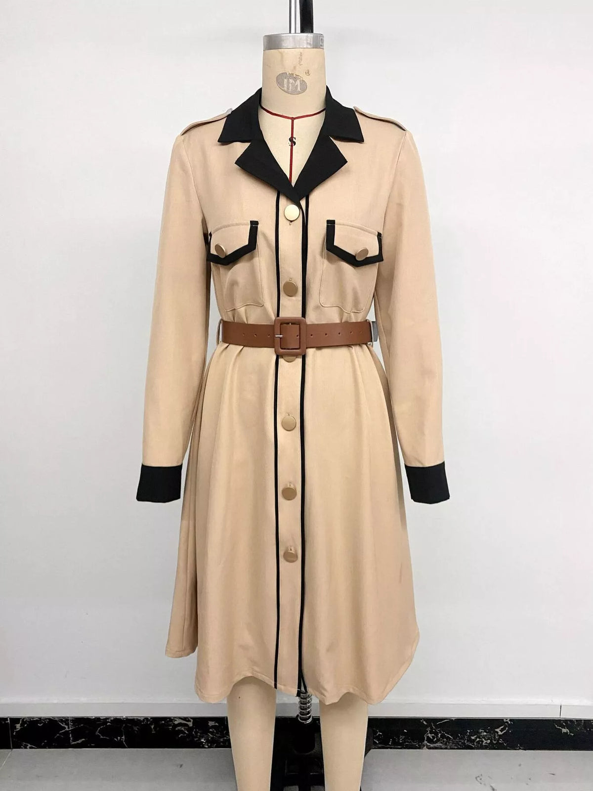 Contrast Lapel Button Front Midi Shirt Dress - Lilixa.store