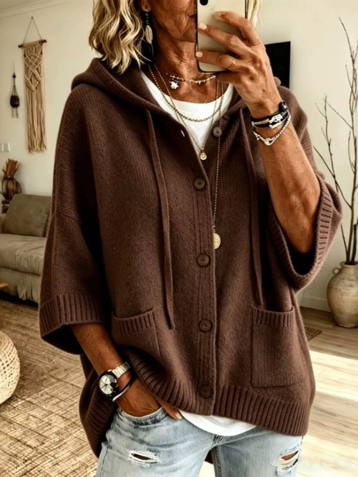 Hooded Button-Down Knit Cardigan - Lilixa.store