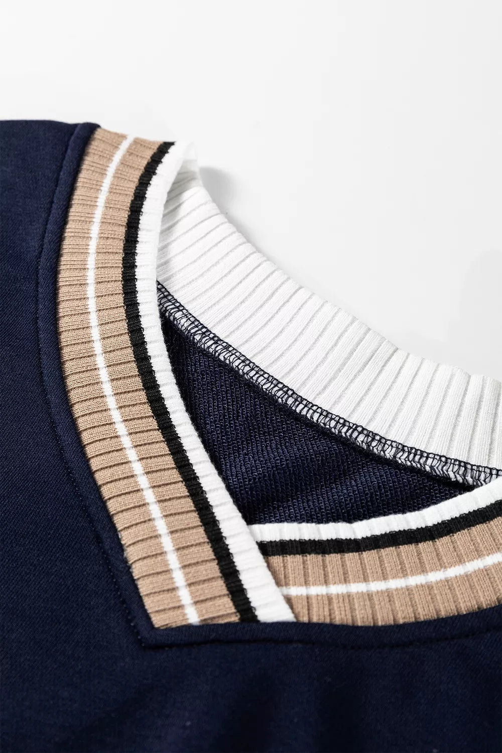 Contrast Striped Trim V Neck Sweatshirt - Lilixa.store