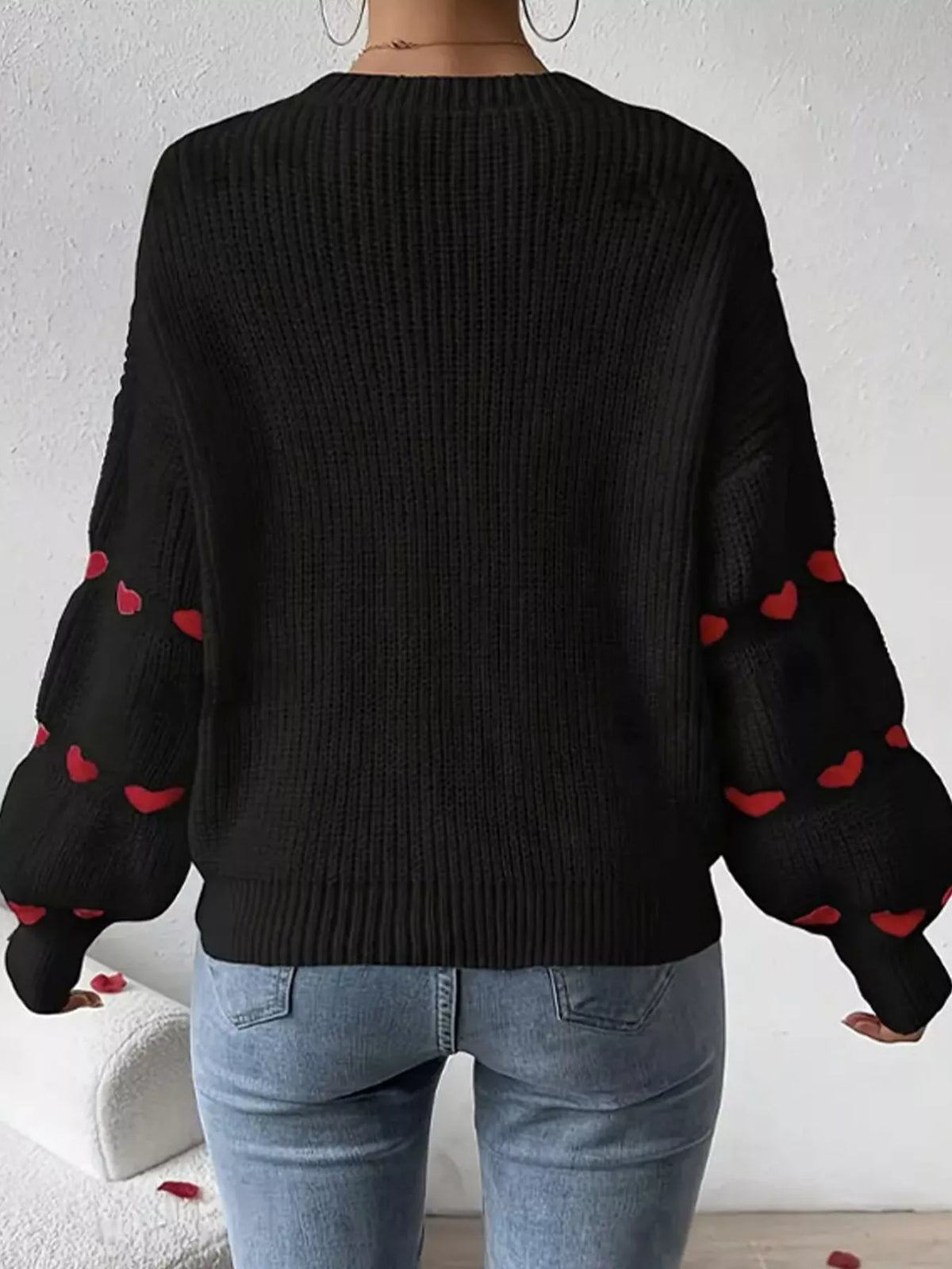 Heart Pattern Dropped Shoulder Sweater, view 5