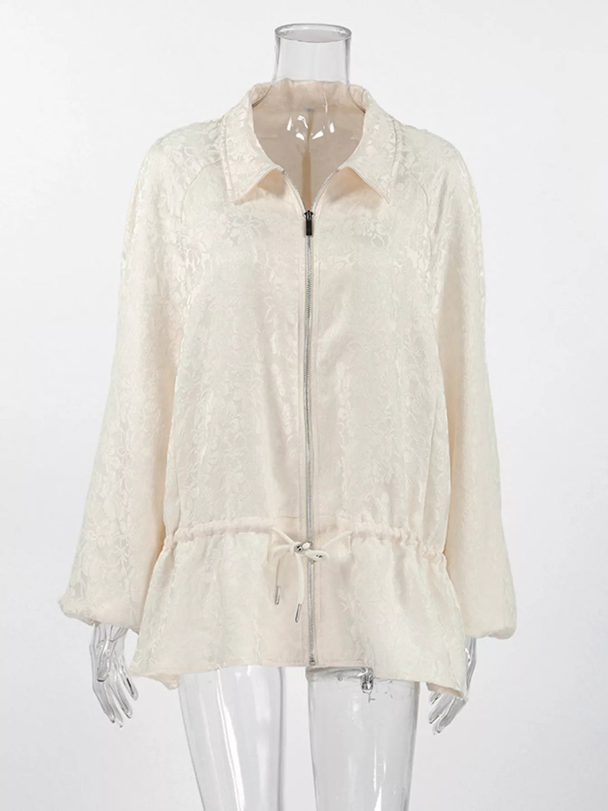 Jacquard Zip-Up Peplum Jacket