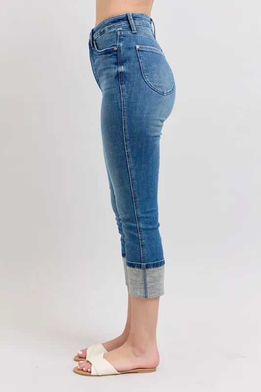 Judy Blue Full Size Skinny Cuff Capris Jeans with Pockets Plus Size - Lilixa.store