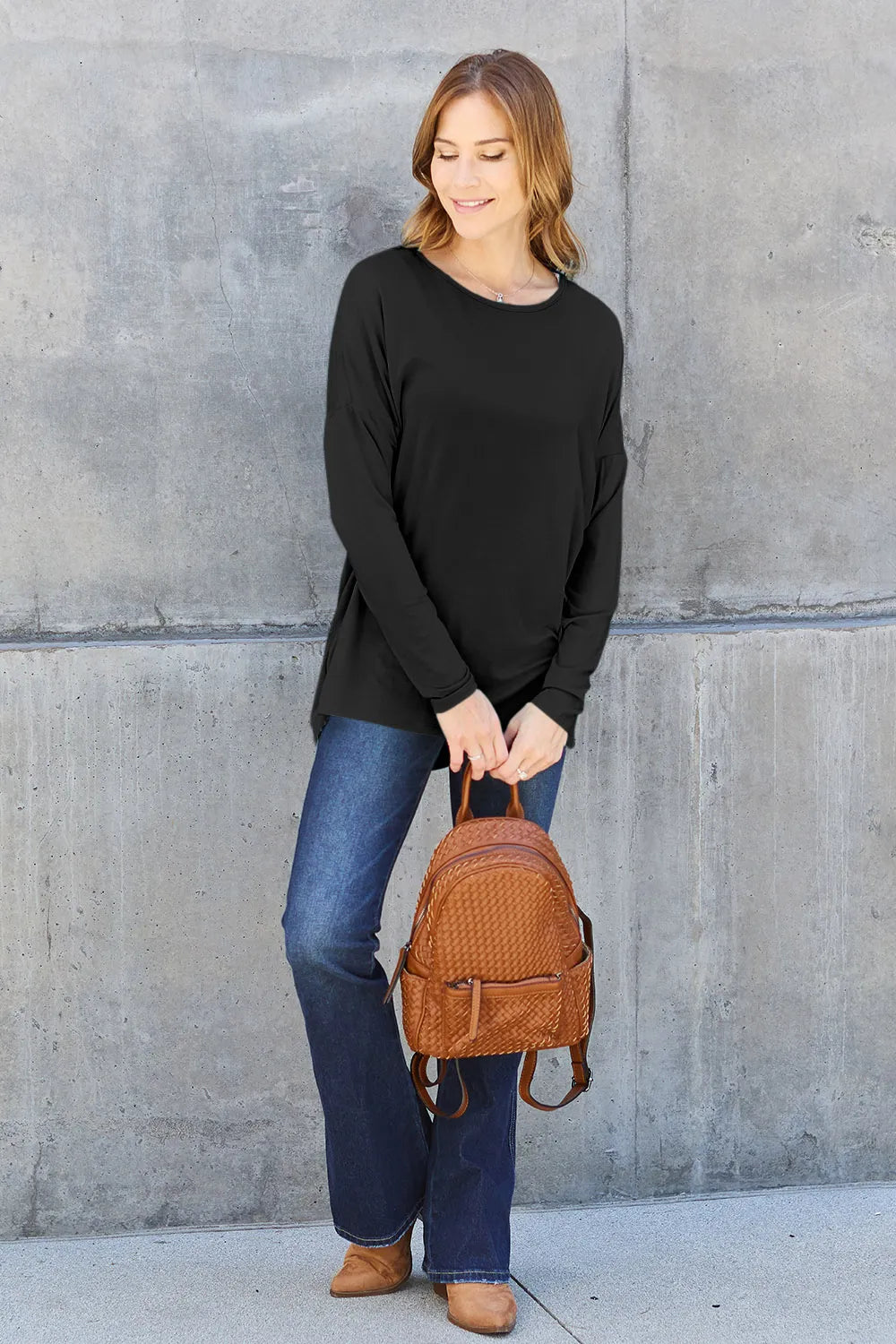 Basic Bae Full Size Round Neck Dropped Shoulder T-Shirt - Lilixa.store