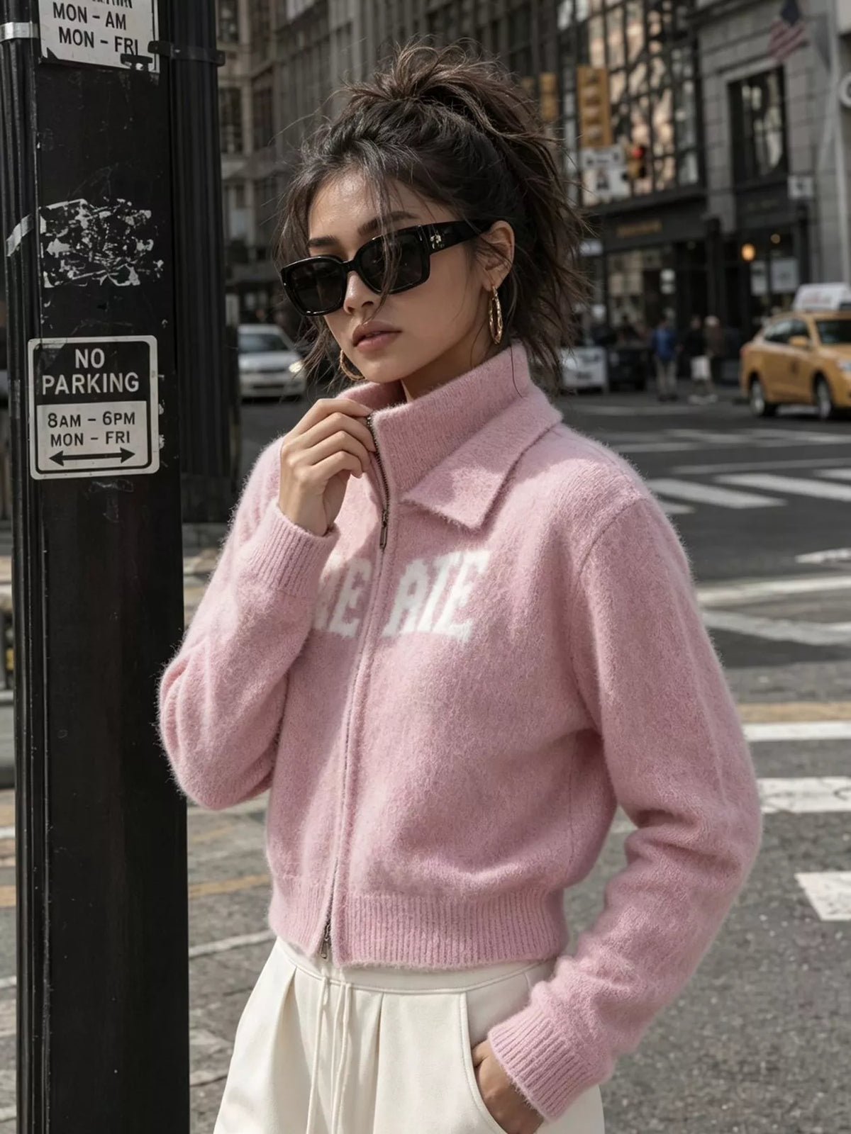 Fuzzy Letter Zip-Up Cardigan, view 18