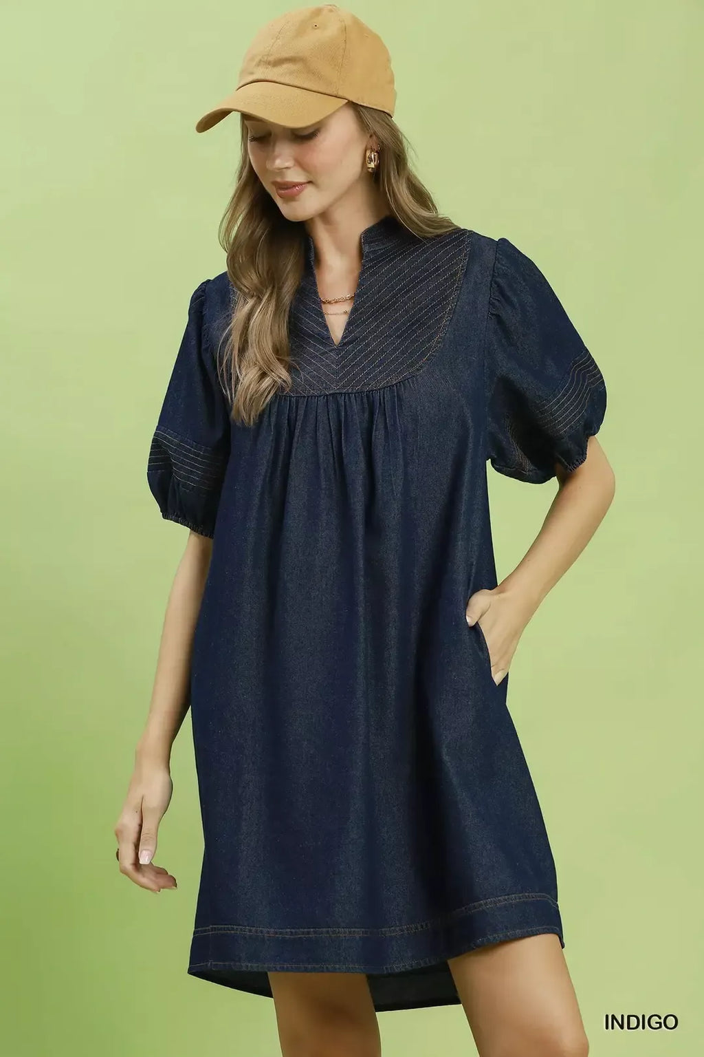 Umgee Notched Puff Sleeve Mini Dress with Pockets - Lilixa.store
