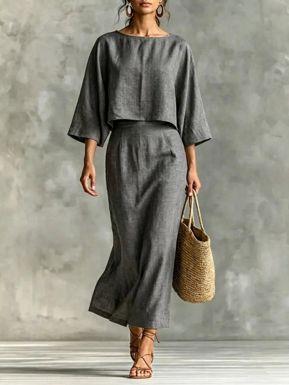 Full Size Solid Color Cropped Top and Midi Skirt Set Plus Size - Lilixa.store