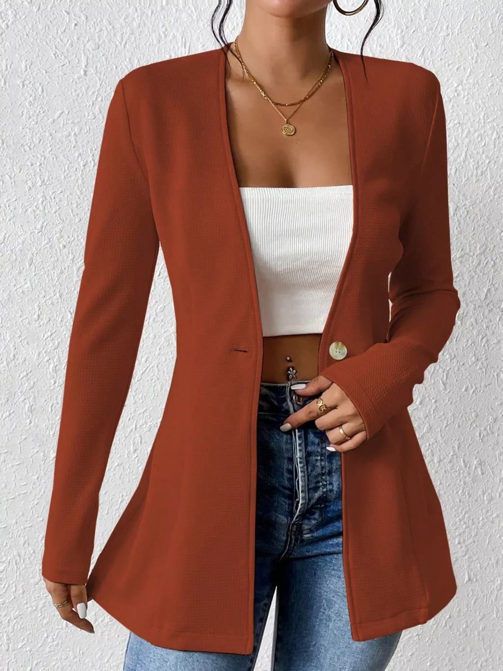 One Button Long Sleeve Blazer - Lilixa.store