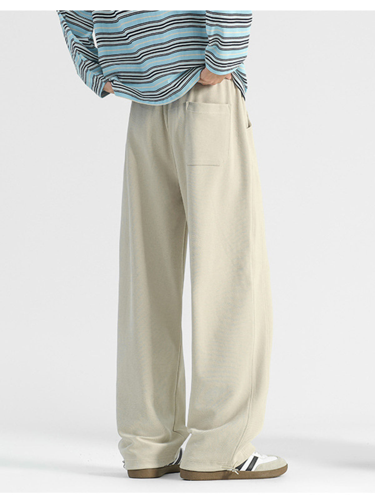 Men's Plus Size Casual Loose-Fit Drawstring Pants in Beige