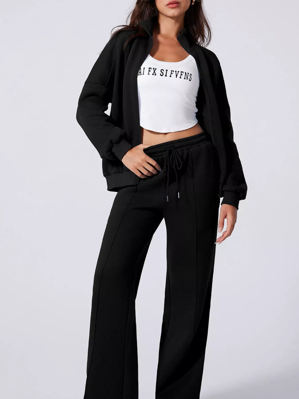 Drop Shoulder Zip Up Jacket and Drawstring Pants Active 2pcs Set - Lilixa.store