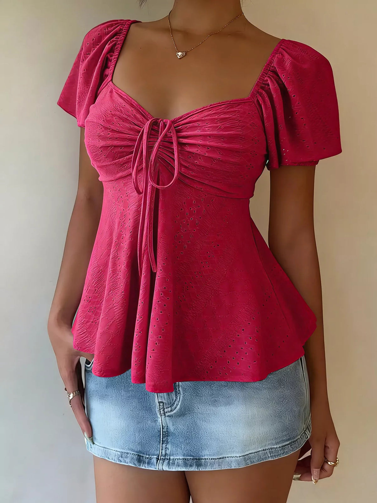 Sweetheart Neck Flutter Sleeve Top - Lilixa.store