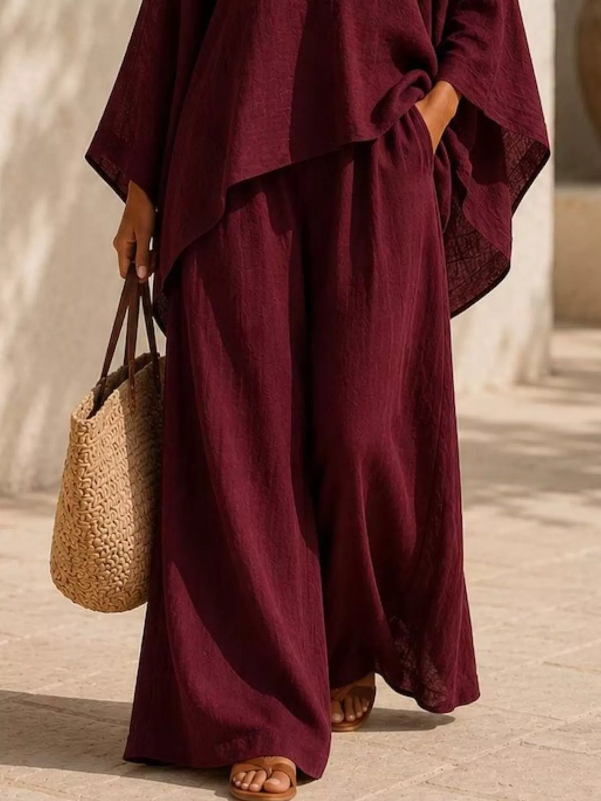 Full Size Loose Fit Top and Wide-Leg Pants Set Plus Size, view 12