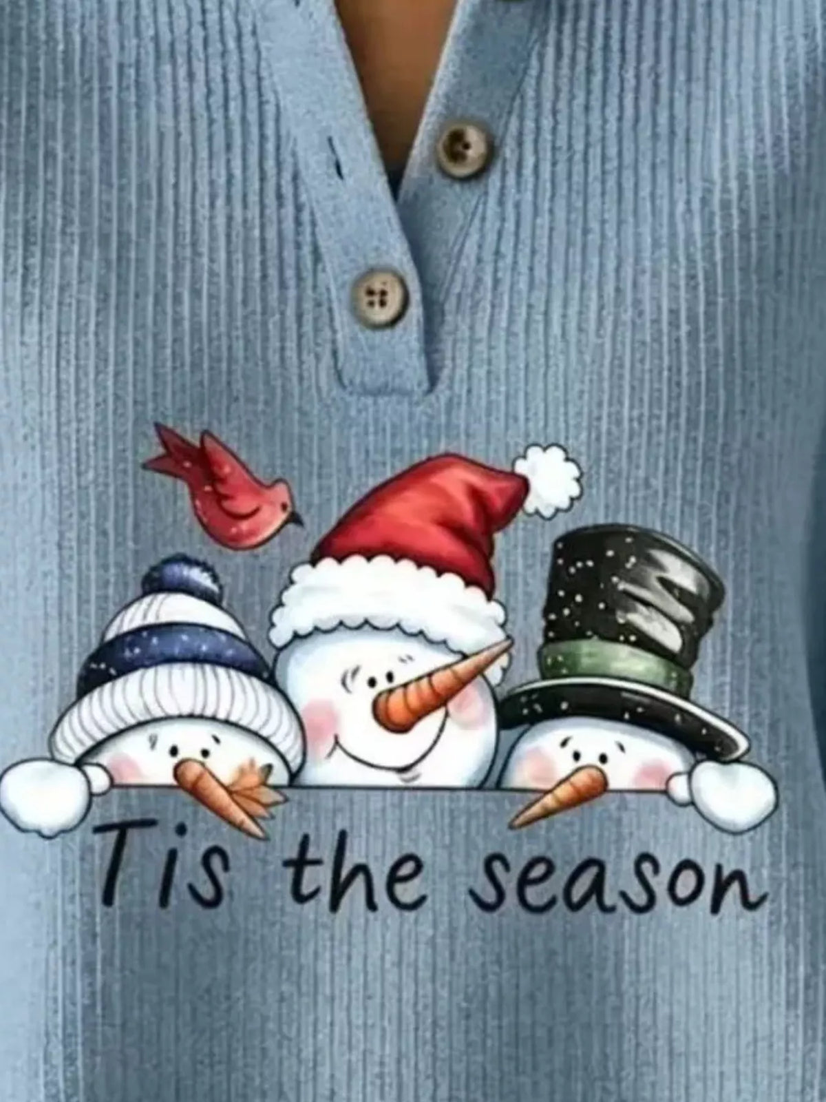 Full Size Christmas Themed Snowman Graphic Ribbed Henley Sweatshirt Plus Size, view 6