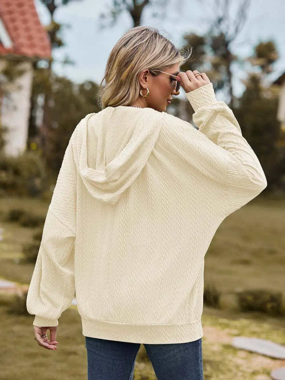 Zip Up Drawstring Long Sleeve Hooded Jacket, view 21