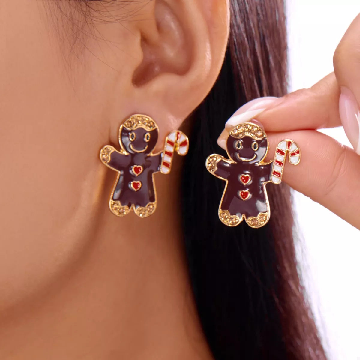 Alloy Gingerbread Man Stud Earrings - Lilixa.store