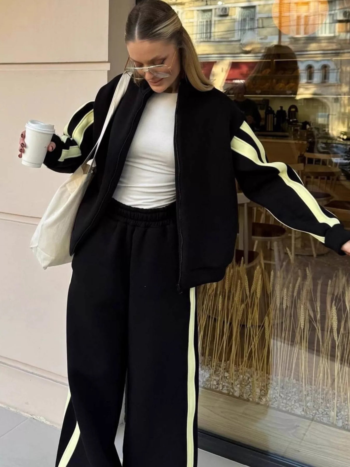 Contrast Striped Zip Up Top and Pants Set - Lilixa.store