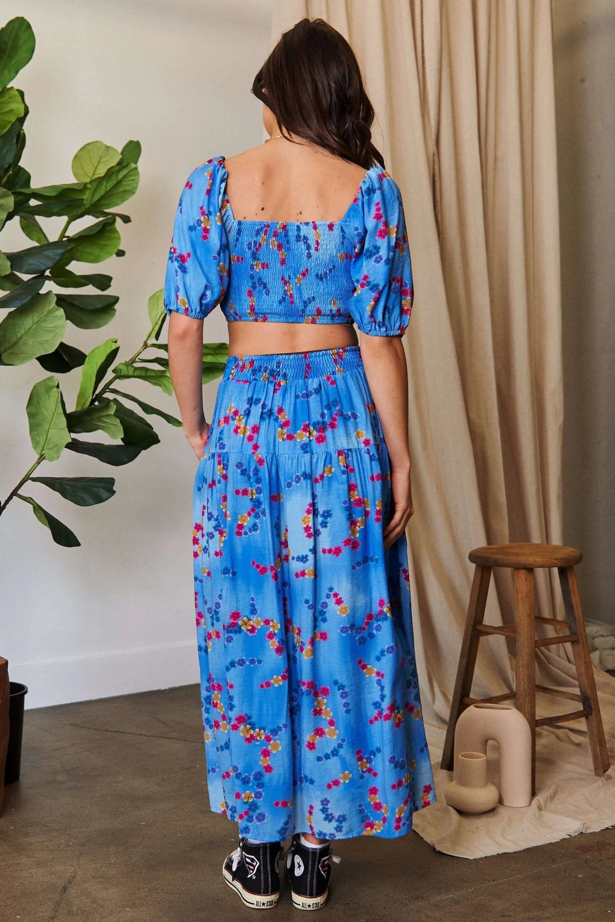 Davi & Dani Printed Smocking Waistband Ruffled Maxi Skirt - Lilixa.store