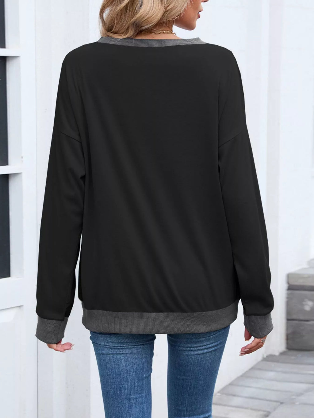 Contrast Trim Long Sleeve Sweatshirt - Lilixa.store