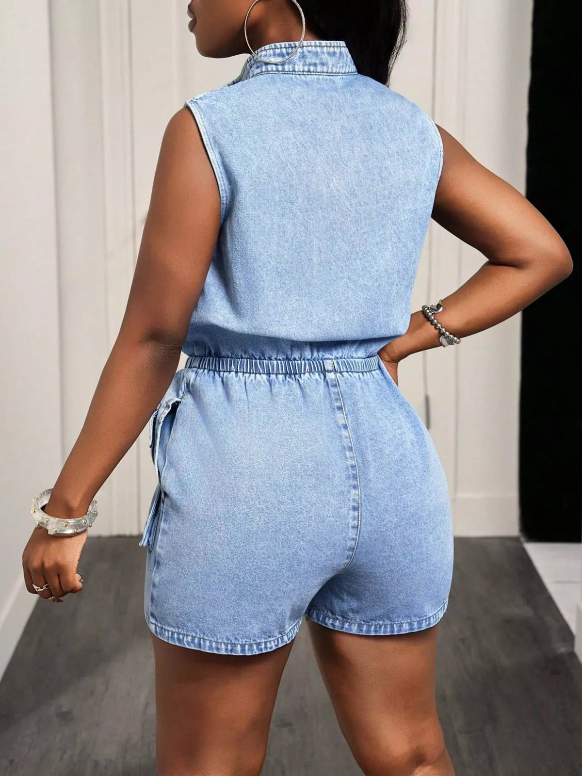 Sleeveless Zip-Front Denim Romper