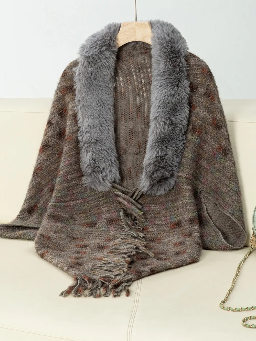 Fringe Fuzzy Open Front Poncho - Lilixa.store