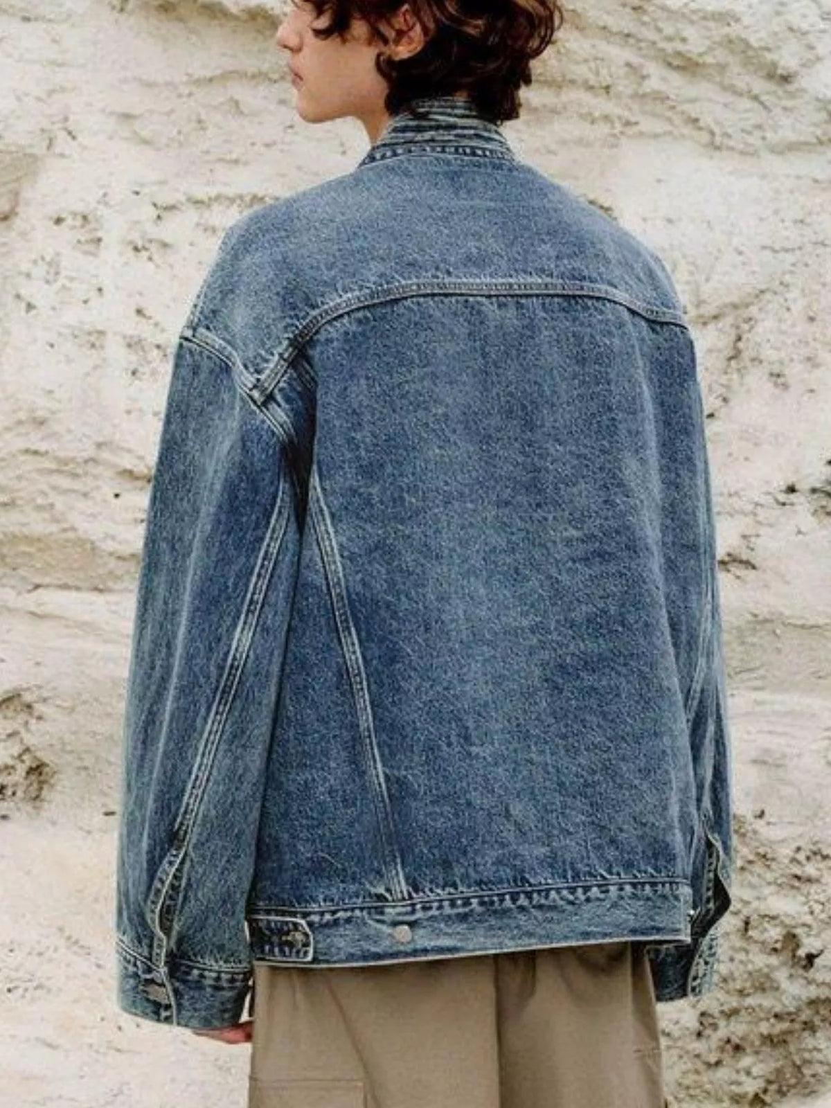Men's Plus Size Washed Tied Long Sleeve Denim Jacket