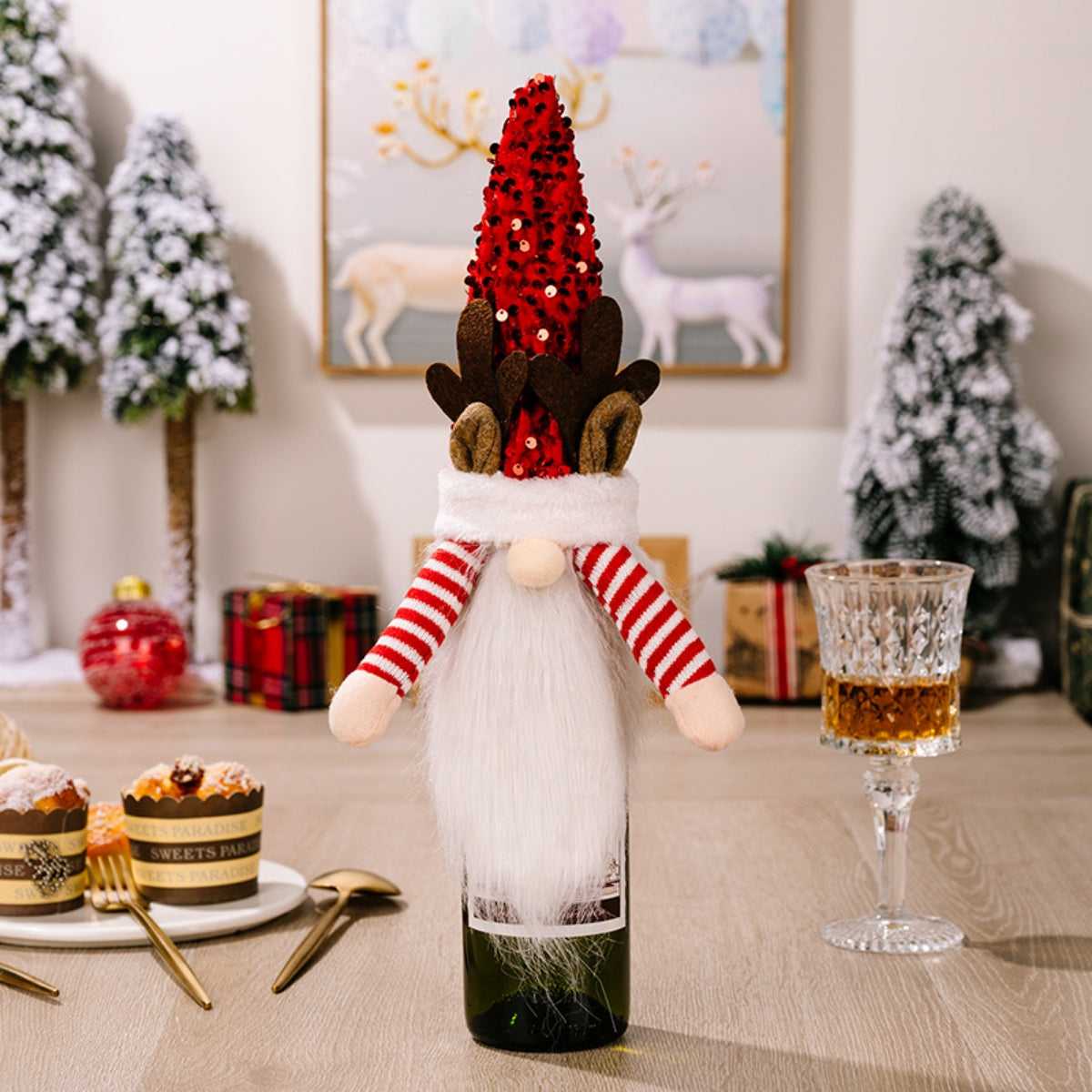 Sequin Pointed Hat Faceless Gnome Wine Bottle Cover - Lilixa.store