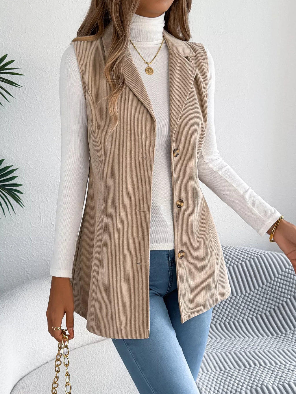 Button-Front Longline Vest Coat - Lilixa.store