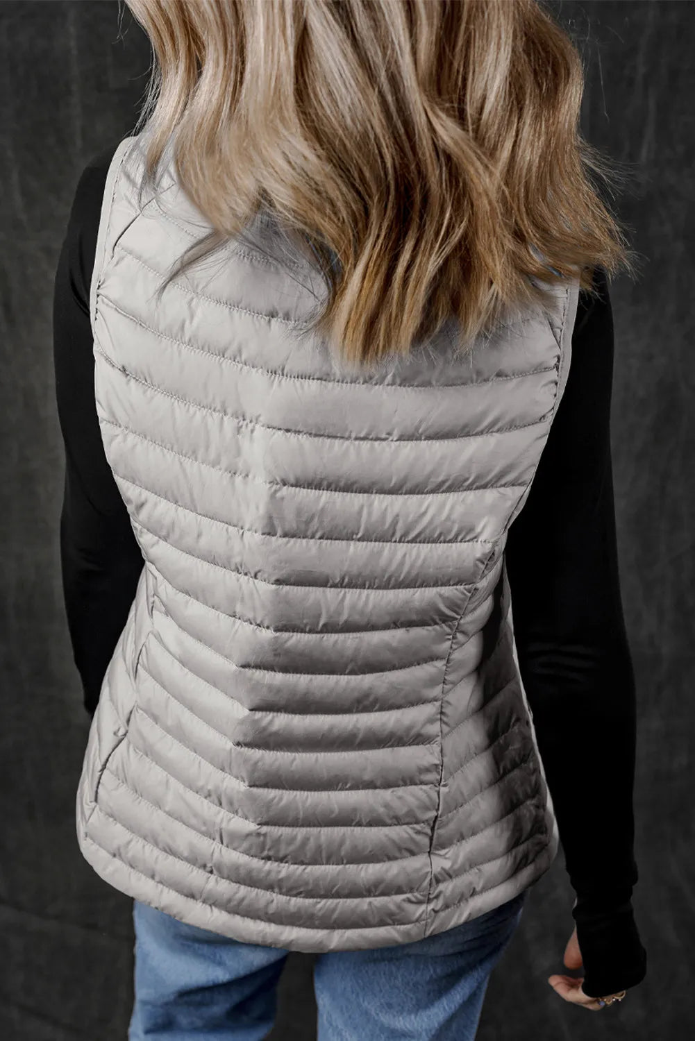 Pocketed Zip Up Vest Coat, view 3