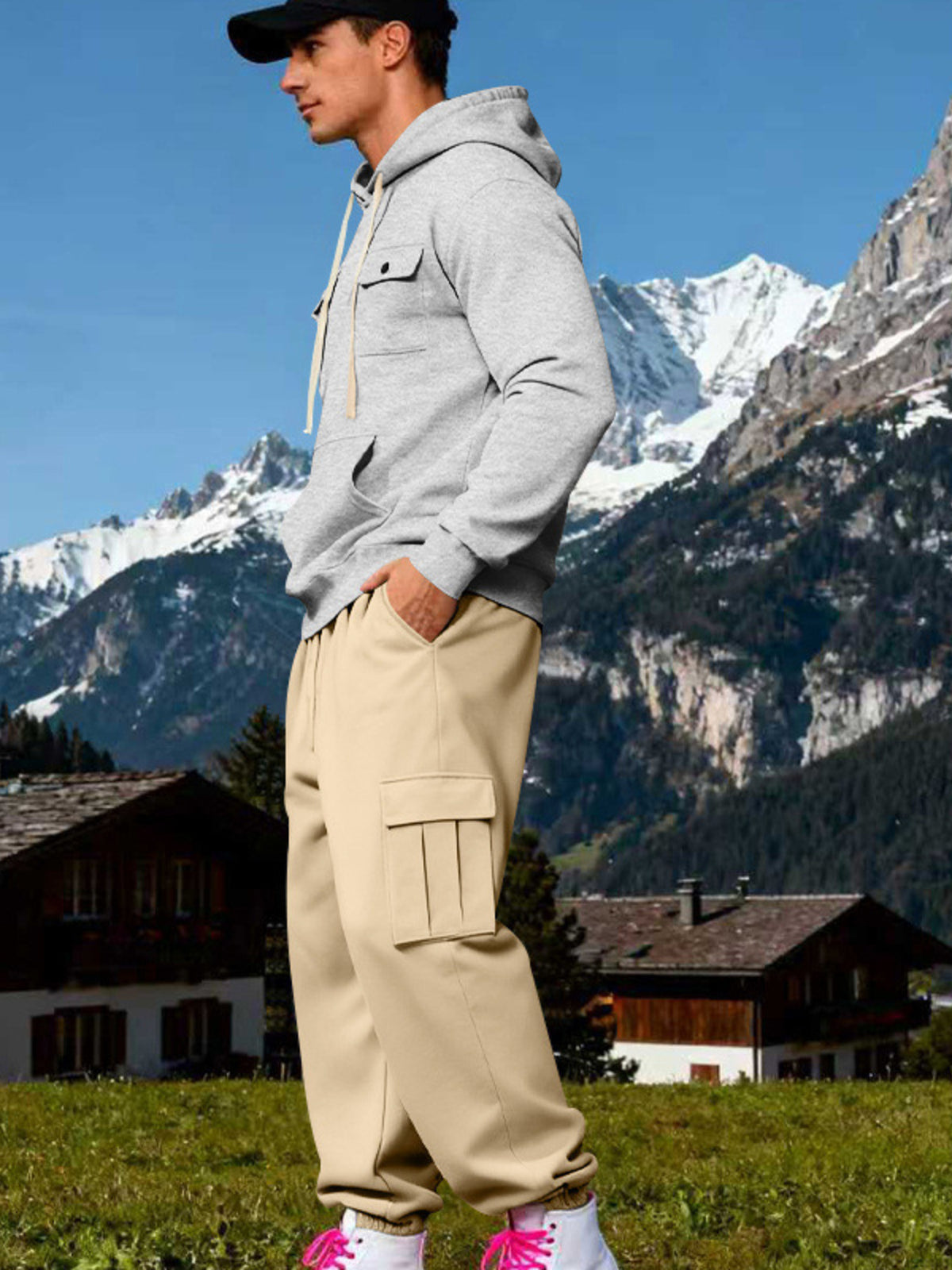Men's Full Size Kangaroo Pocket Hoodie and Sweatpants Two-Piece Set Plus Size