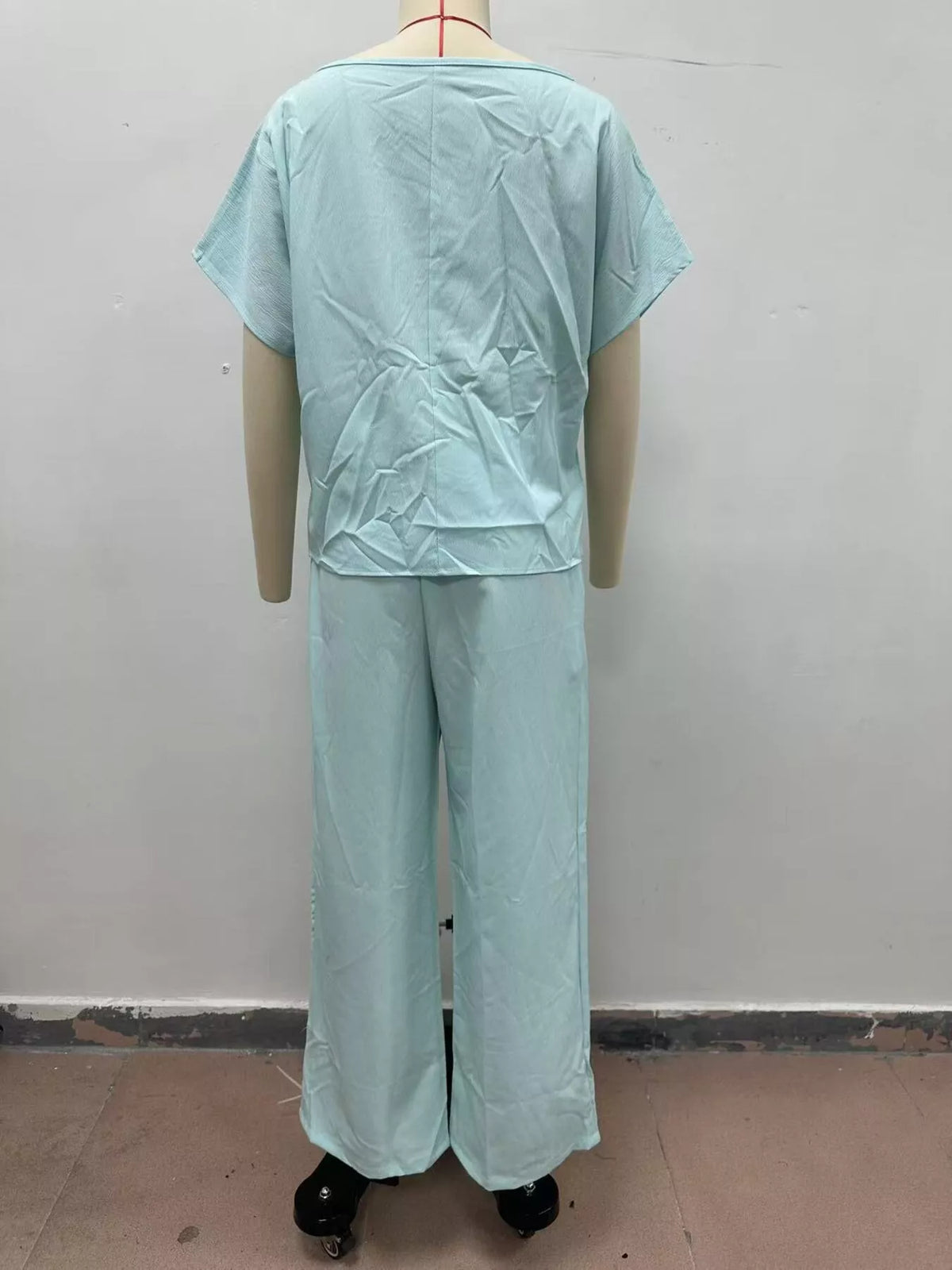 Full Size Solid Color Top and Wide-Leg Pants Set Plus Size