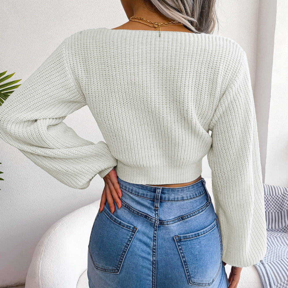 Tie-Front Rib-Knit Cropped Sweater, view 10