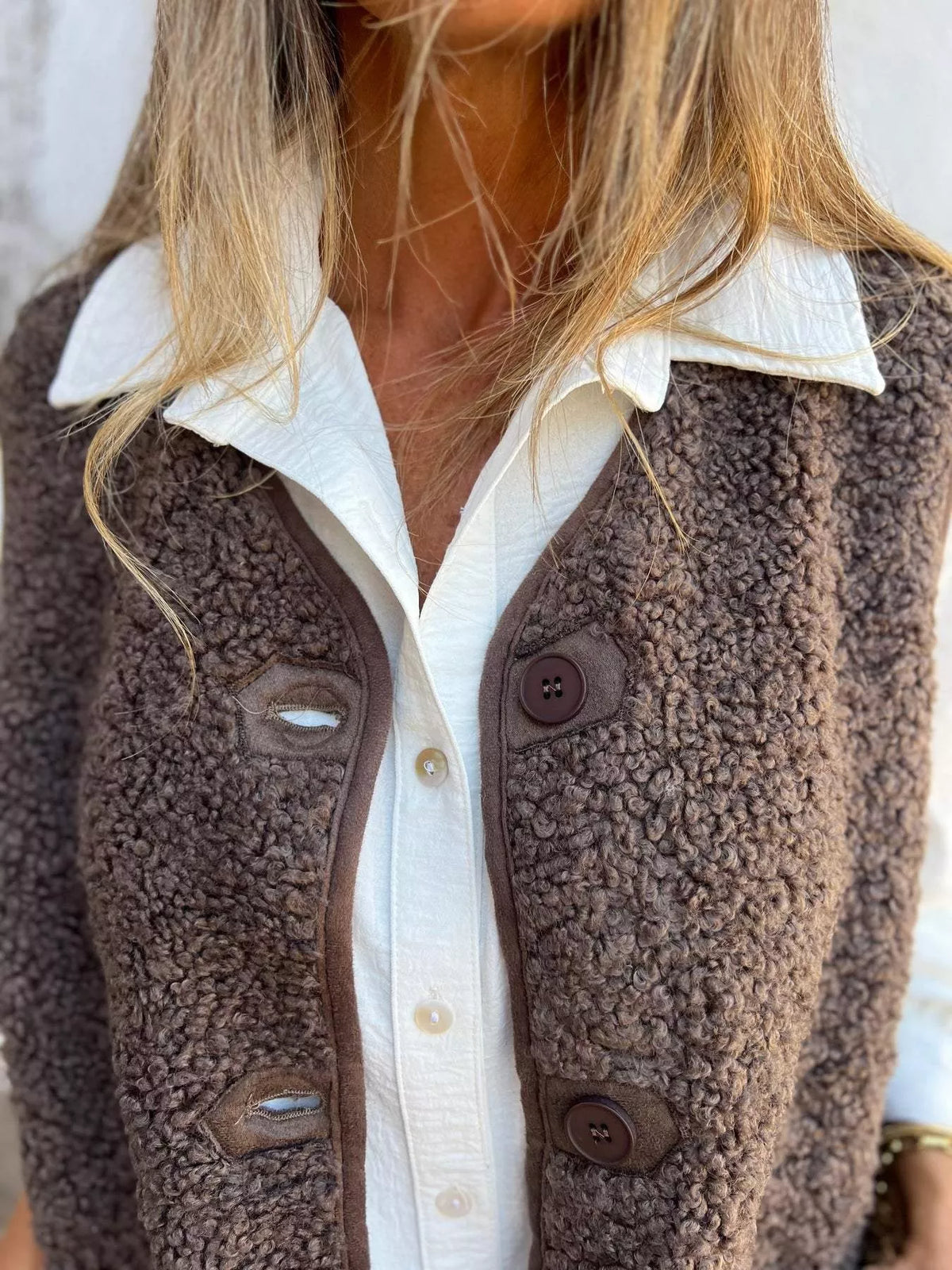 Full Size Cozy Sherpa Fleece Button-Up Vest Coat with Pockets Plus Size - Lilixa.store