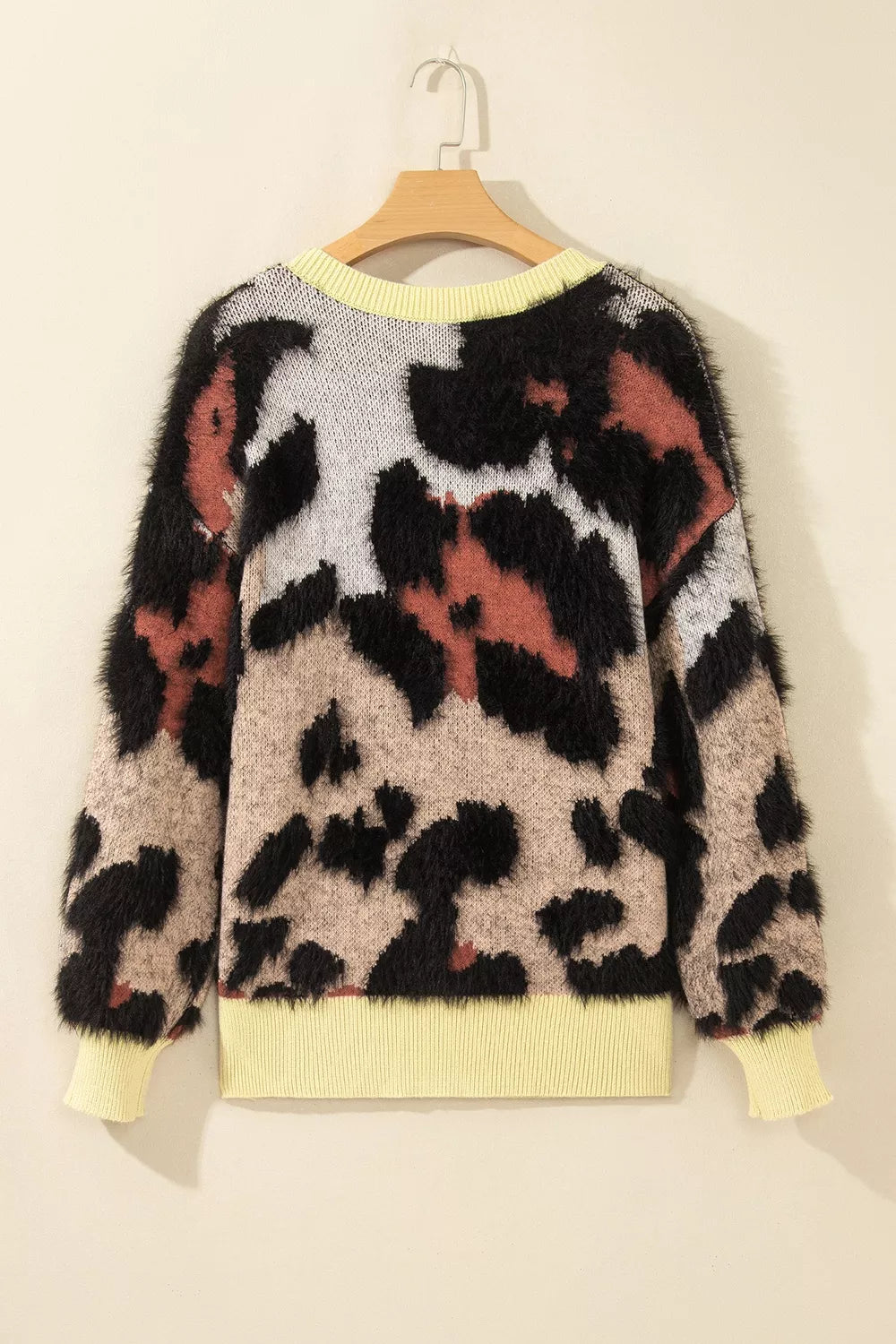 Leopard Print Drop Shoulder Long Sleeve Round Neck Sweater