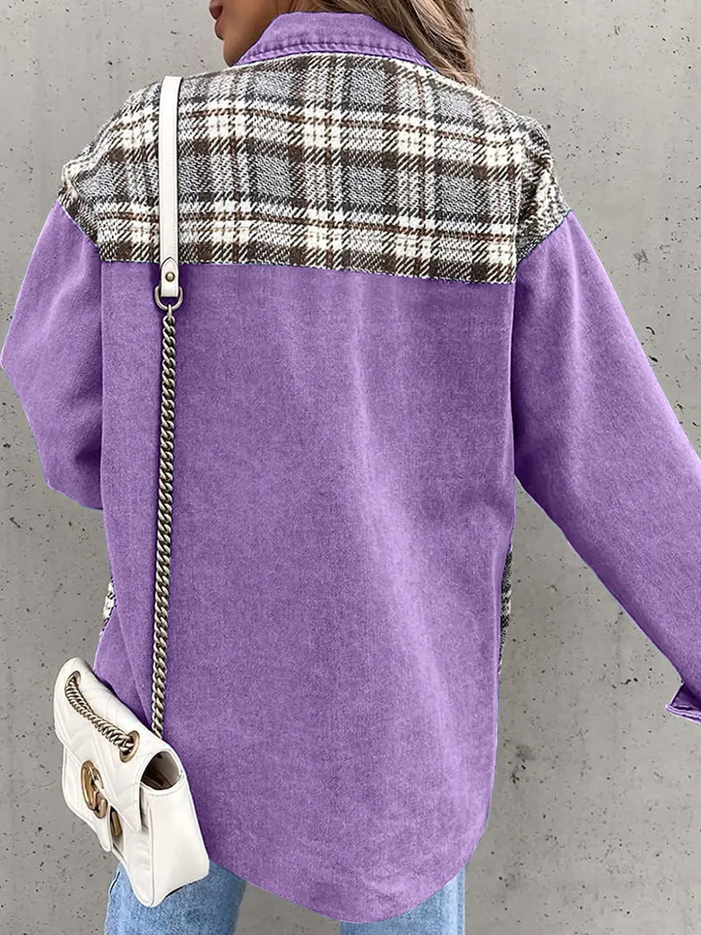 Plaid Button Up Dropped Shoulder Jacket, view 20