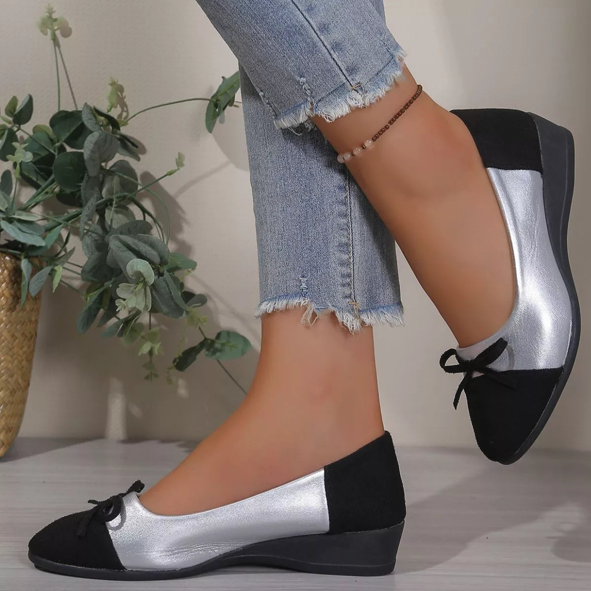 Bow Accent Two-Tone Slip-Ons, view 4