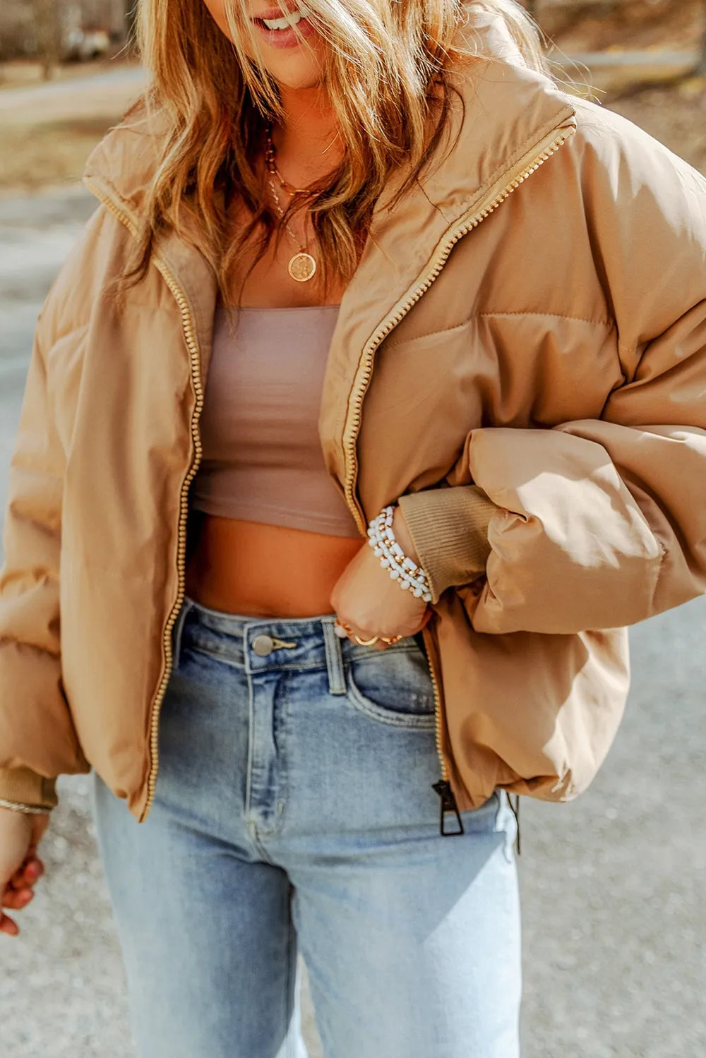 Zip Up Collared Neck Coat with Pockets - Lilixa.store