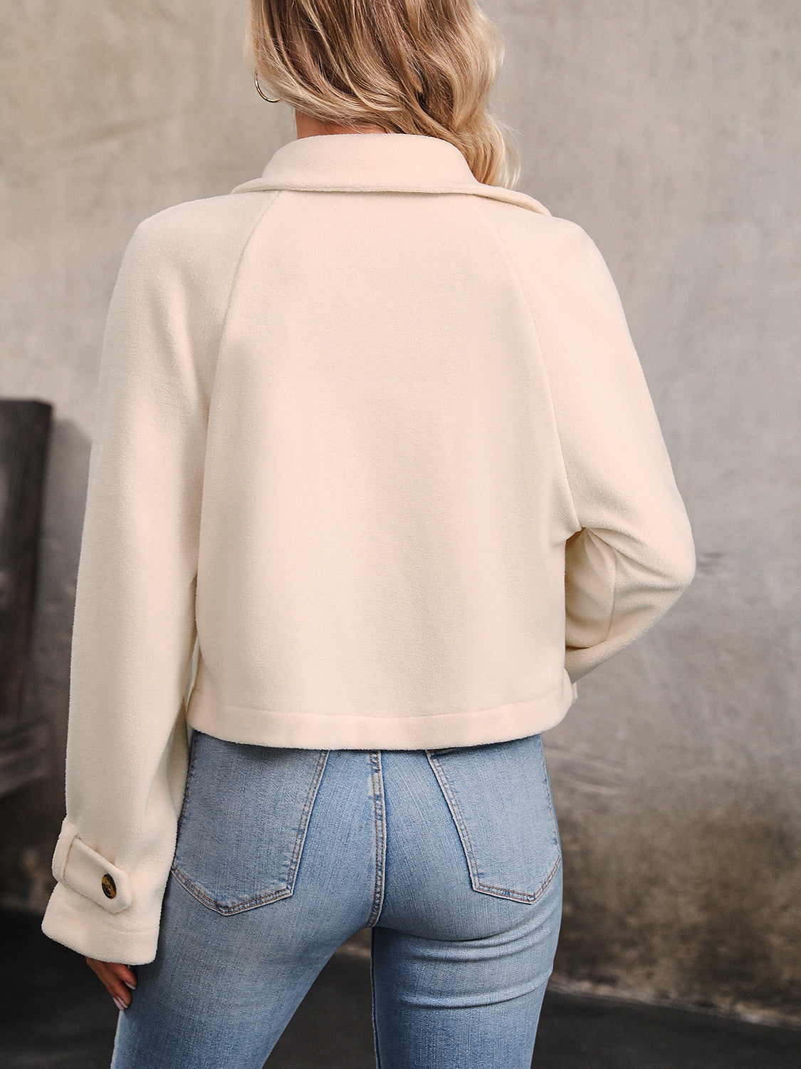 Perfee Button Up Collared Neck Long Sleeve Jacket in Sand, view 2
