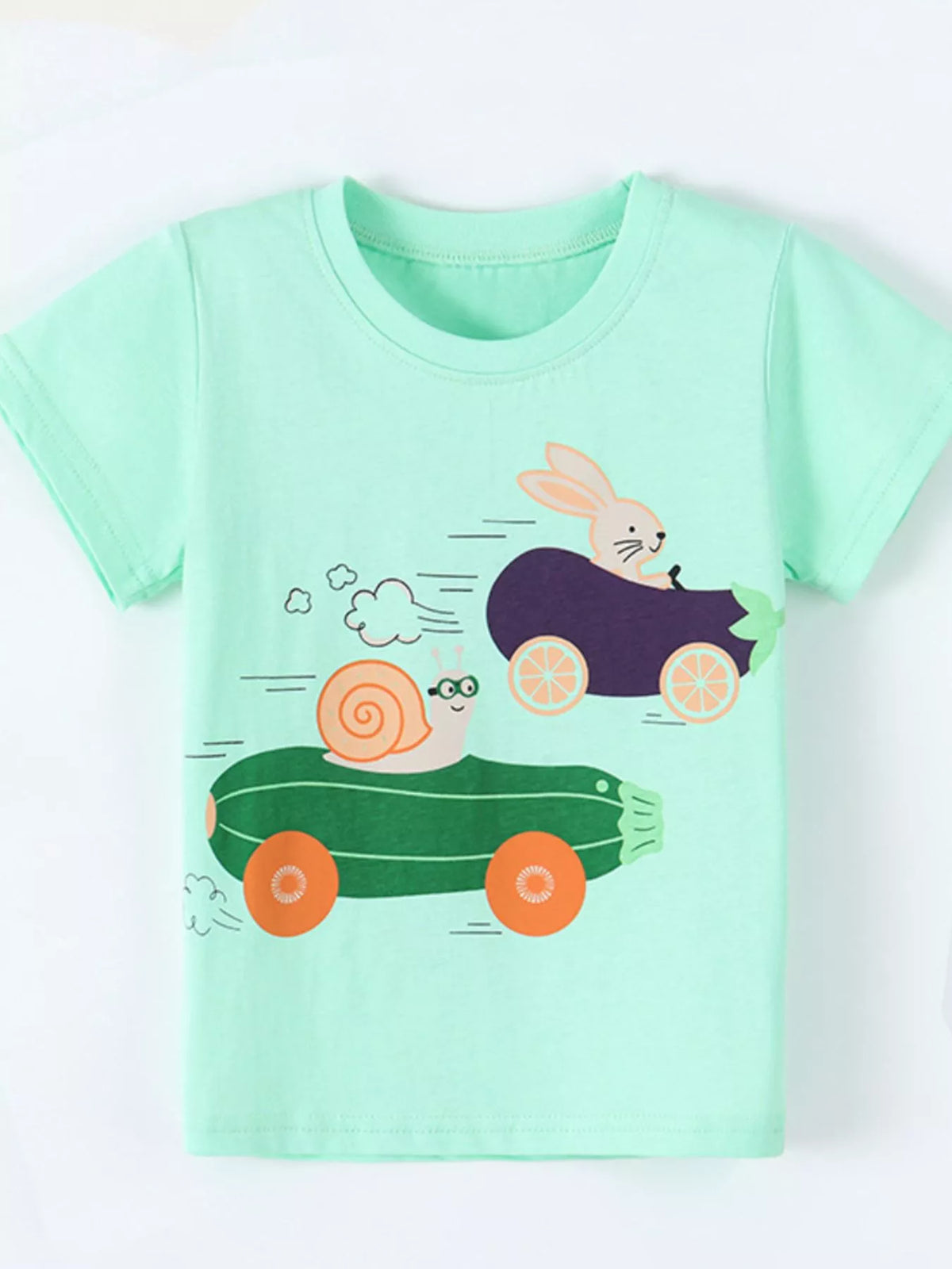 Children's Snail and Bunny Race Graphic Short Sleeve T-Shirt - Lilixa.store