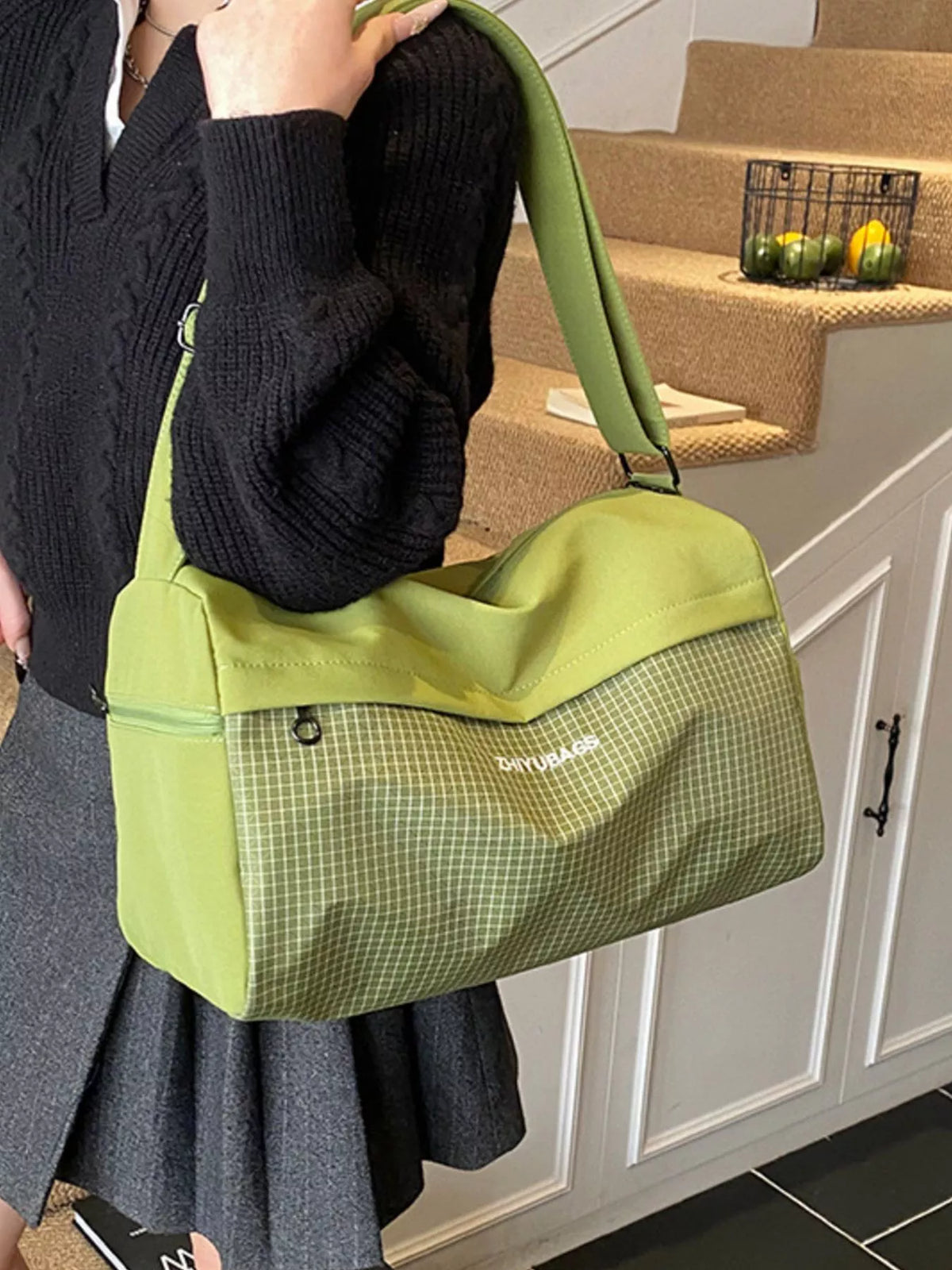 Plaid Oxford Cloth Travel Bag