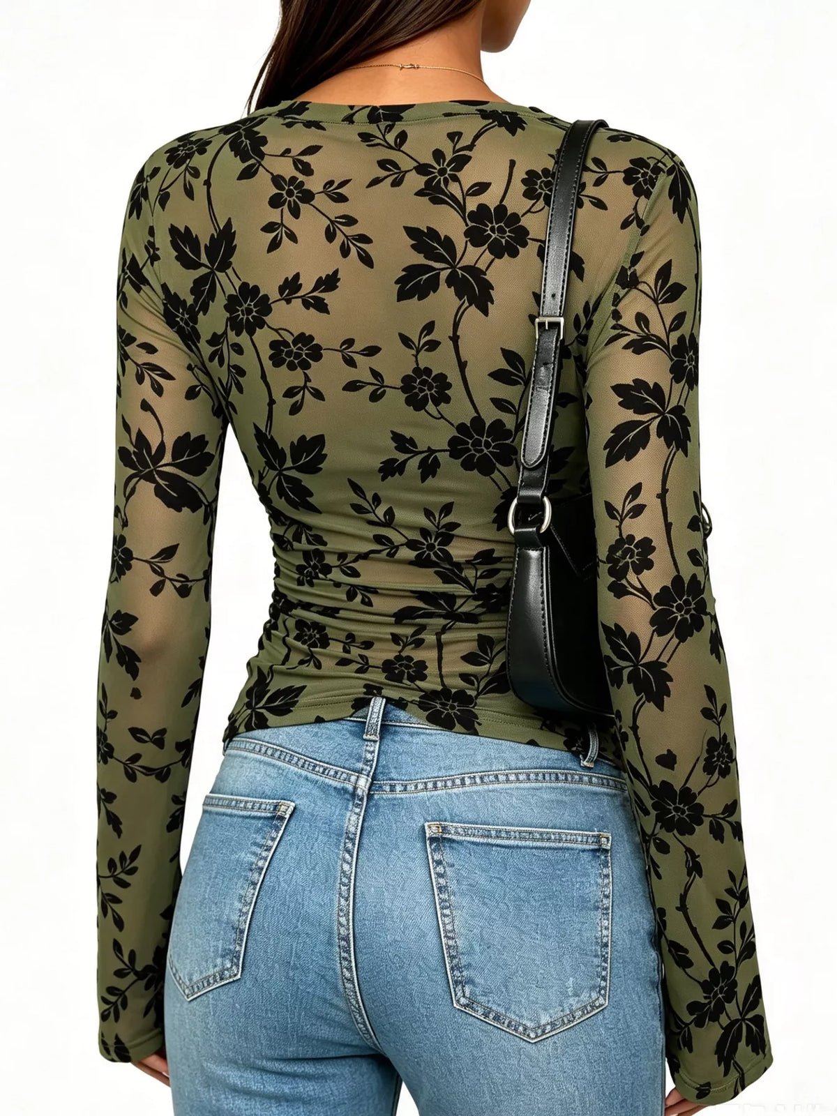 Slim Fit Floral Print Long Sleeve Top, view 10