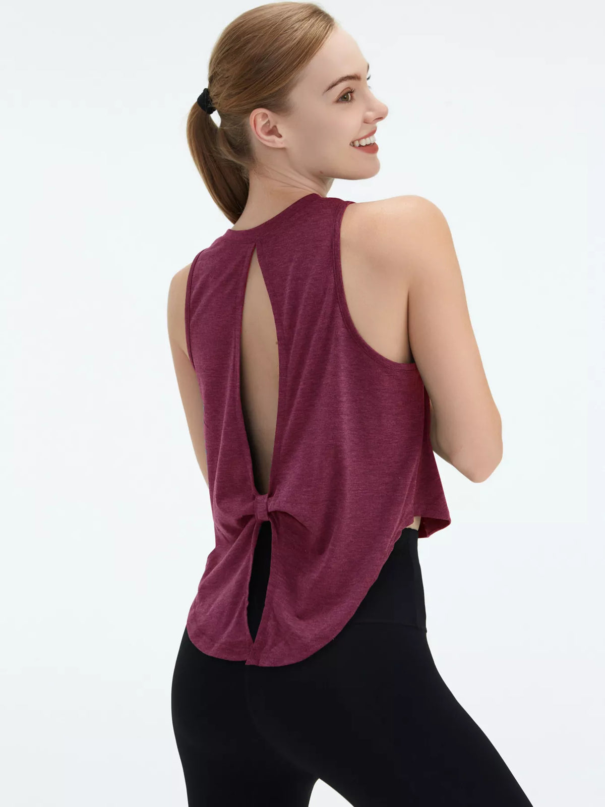 Cutout Back Round Neck Active Tank - Lilixa.store
