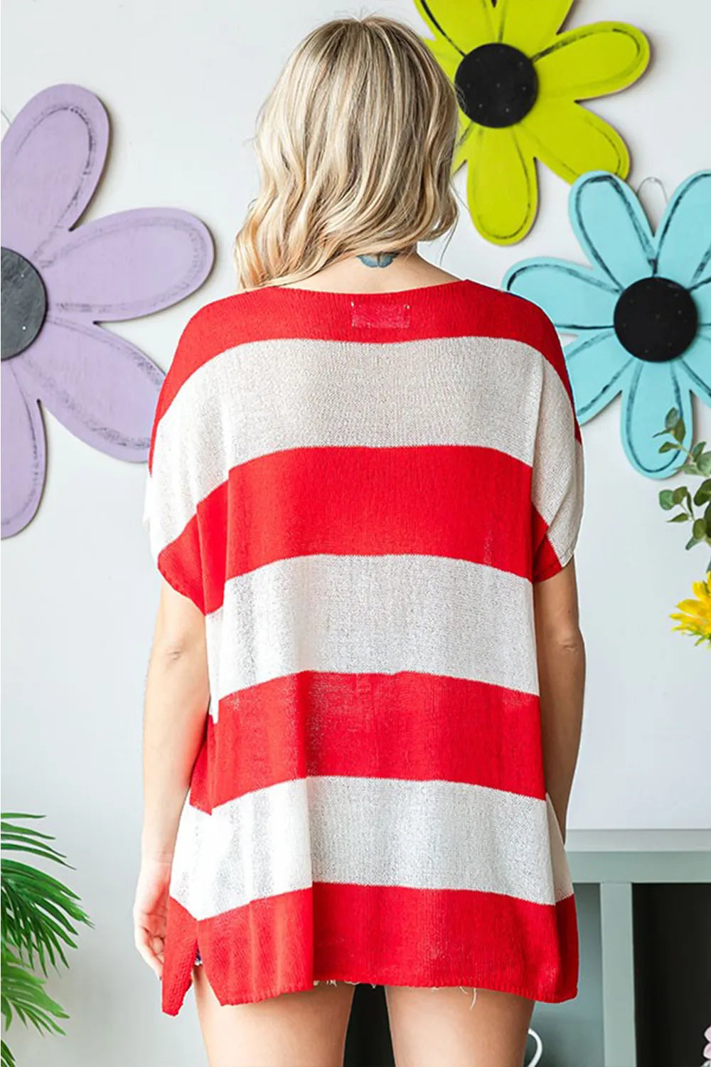 First Love Full Size USA Flag Drop Shoulder Knit Top - Lilixa.store