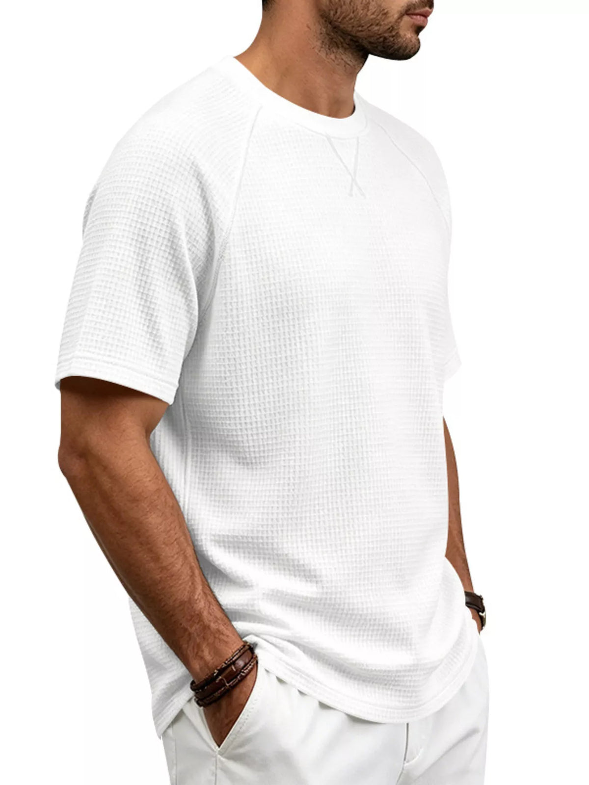 Men's Full Size Waffle Knit Raglan Short Sleeve T-Shirt Plus Size - Lilixa.store