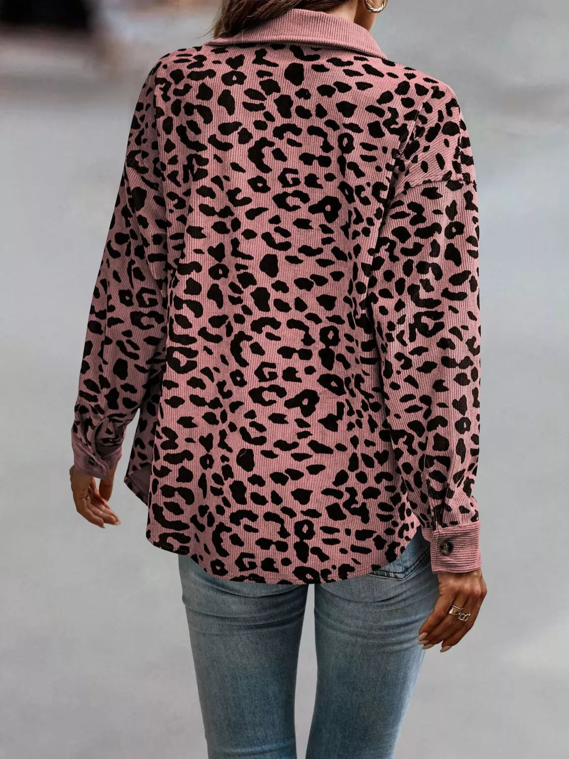 Full Size Leopard Print Button-Down Jacket Plus Size, view 18