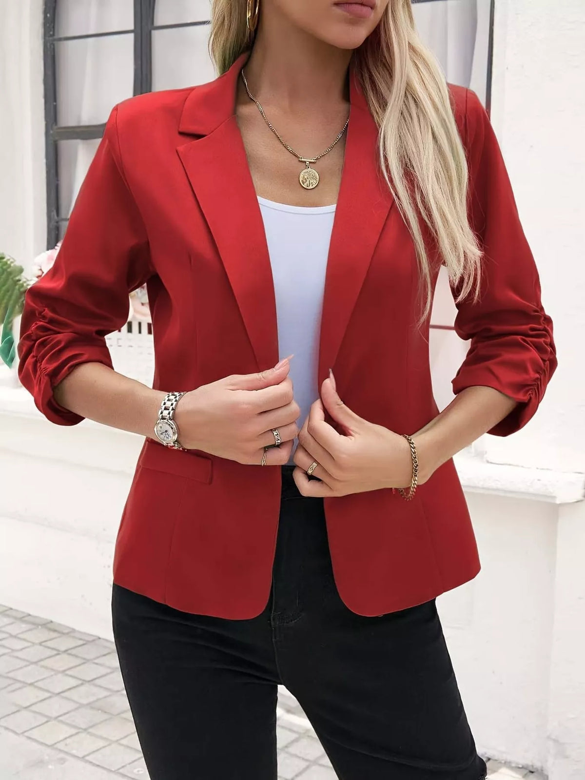 Full Size One Button Lapel Collar Blazer Plus Size - Lilixa.store