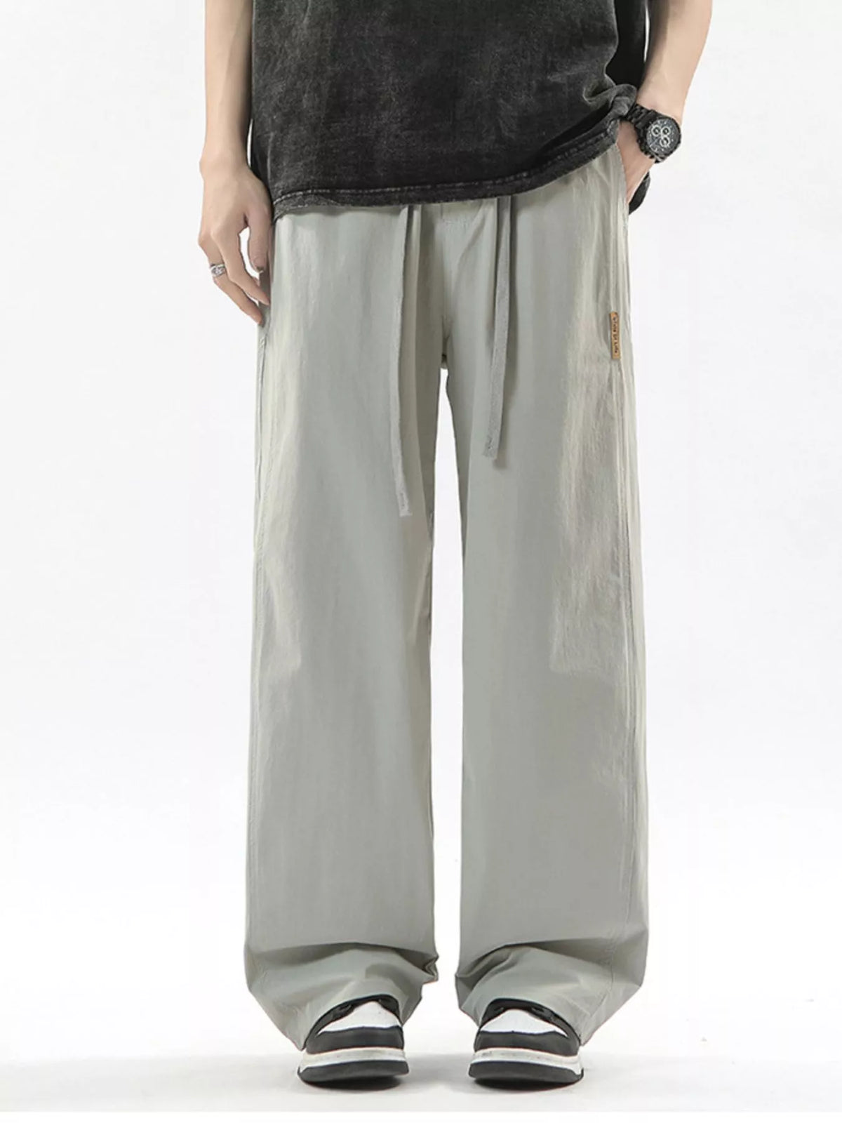 Men's Full Size Loose Fit Drawstring Wide Leg Pants Plus Size in Light Gray