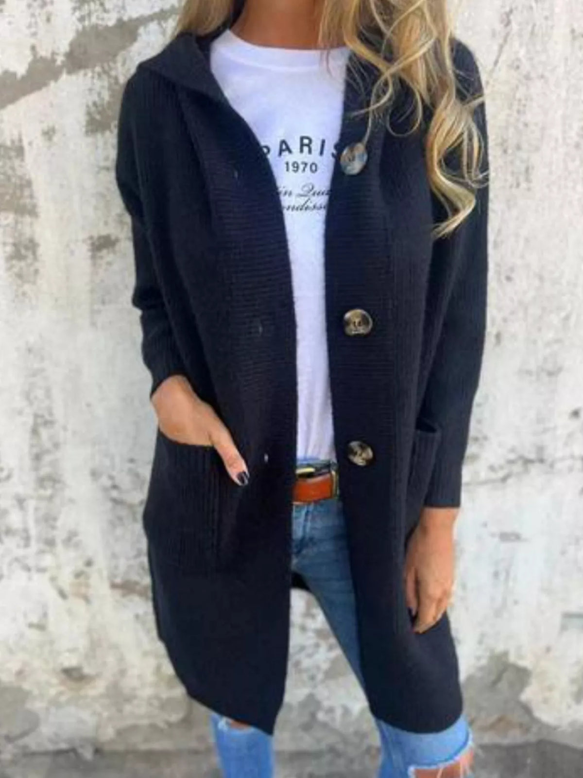 Full Size Button-Down Hooded Cardigan Plus Size - Lilixa.store